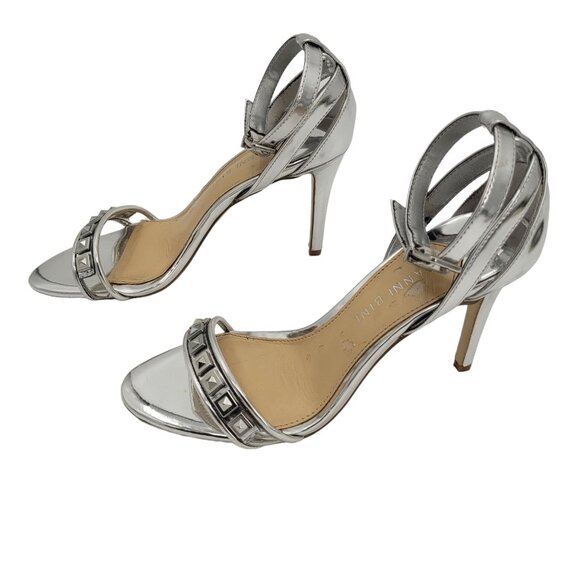 Gianni Bini Metallic Silver Color Ankle Strap Stiletto Heel Size 7 - Picture 2 of 11